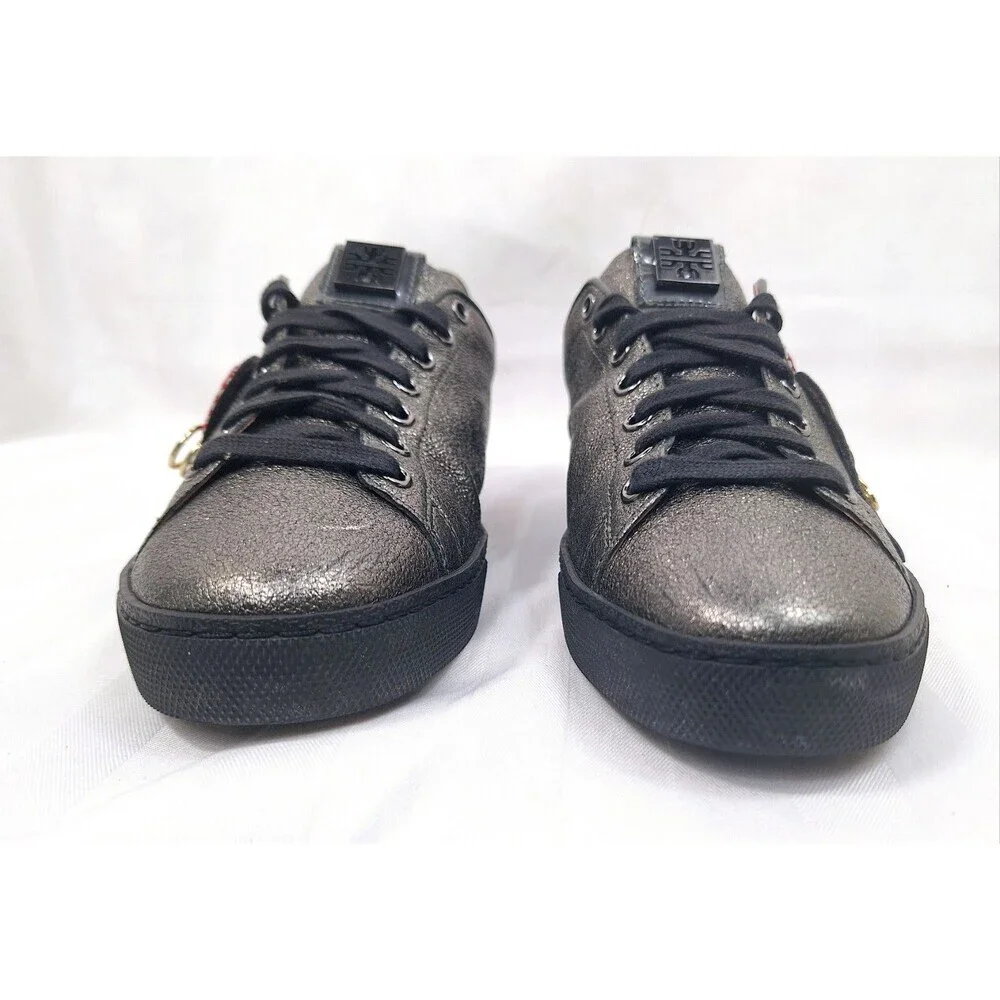 Hogl‎ Womens Metallic Pewter Leather Heart Safety Pin Sneakers Size 5.5